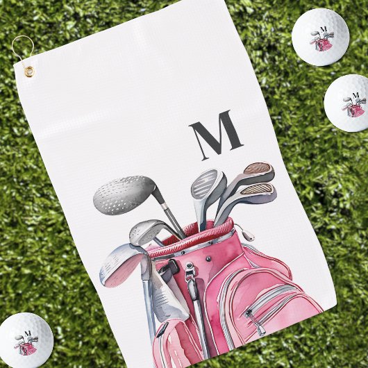 Serviette De Golf Monogramme Initial Aquarelle Rose