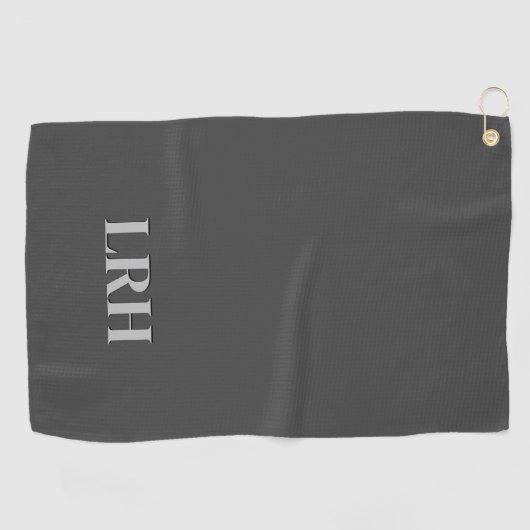 Serviette De Golf Monogramme initial classique moderne gris noir (Horizontal)