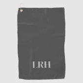 Serviette De Golf Monogramme initial classique moderne gris noir (Devant)