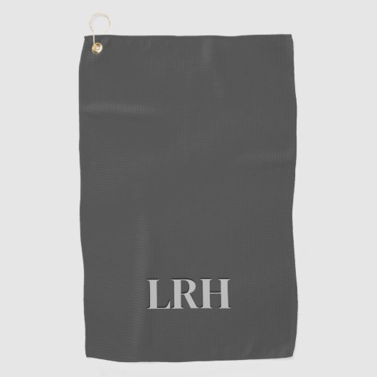 Serviette De Golf Monogramme initial classique moderne gris noir (Devant)