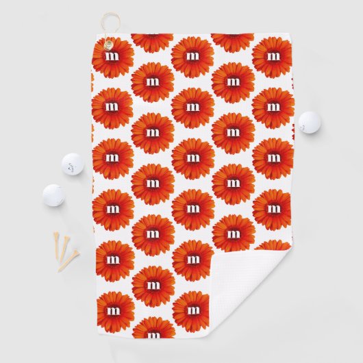 Serviette De Golf Monogramme initial Gerbera Daisy (En situation)