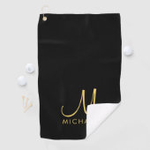 Serviette De Golf Monogramme initial manuscrit noir et or personnali (En situation)