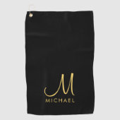 Serviette De Golf Monogramme initial manuscrit noir et or personnali (Devant)