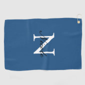 Serviette De Golf Monogramme Initial Manuscrit Nom Propre Bleu (Horizontal)