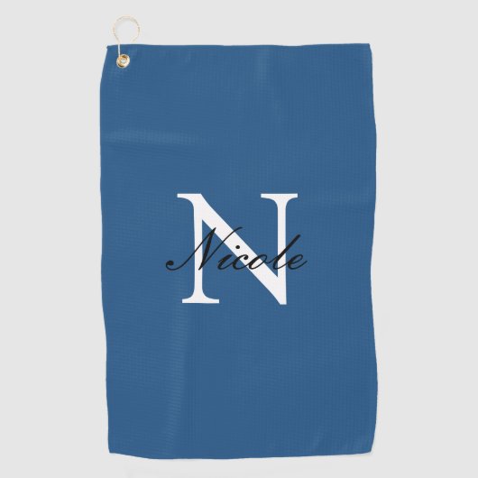 Serviette De Golf Monogramme Initial Manuscrit Nom Propre Bleu (Devant)