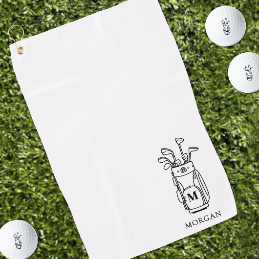 Serviette De Golf Monogramme Initial Noir Blanc