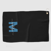 Serviette De Golf Monogramme Initial Nom Personnalisé Bleu (Horizontal)