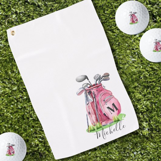 Serviette De Golf Monogramme Initial Nom Rose