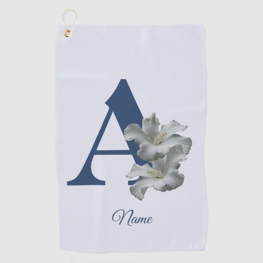 Serviette De Golf Monogramme initiale A personnalisée de fleur d'Hib (Devant)