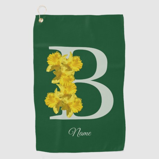Serviette De Golf Monogramme initiale B jonquille personnalisé (Devant)