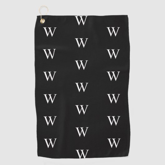 Serviette De Golf Monogramme initiale noir et blanc moderne (Devant)