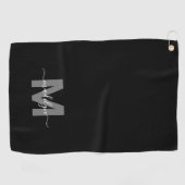 Serviette De Golf Monogramme Initiale Nom Noir Blanc (Horizontal)