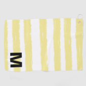 Serviette De Golf Monogramme Jaune Blanc Rayures Aquarelle (Horizontal)