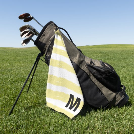 Serviette De Golf Monogramme Jaune Blanc Rayures Aquarelle (Vert)