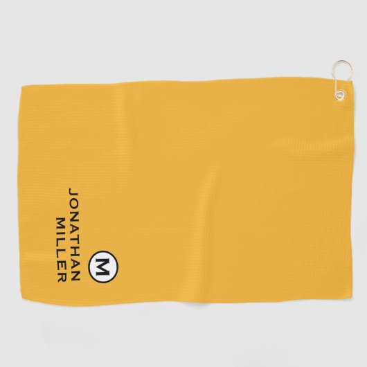 Serviette De Golf Monogramme jaune moutarde moderne (Horizontal)