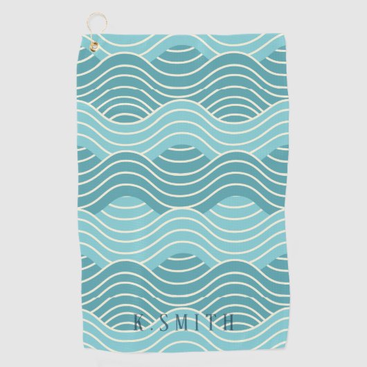 Serviette De Golf Monogramme Kawaii Cute Blue Water Wave Motif (Devant)