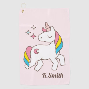 Serviette De Golf Monogramme.Kawaii Cute Magical Unicorn.