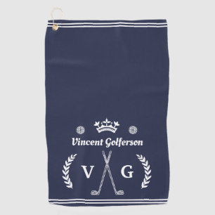 Serviette De Golf Monogramme Laurel Wreath Clubs Crown Custom Name v