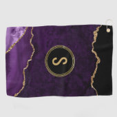 Serviette De Golf Monogramme Marbre Or Purple Agate (Horizontal)