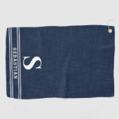 Serviette De Golf Monogramme Marine bleu et blanc moderne (Horizontal)