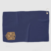 Serviette De Golf Monogramme Marine Blue Gold Nom personnalisé (Horizontal)