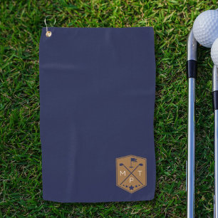 Serviette De Golf Monogramme Marine Blue Gold Nom personnalisé