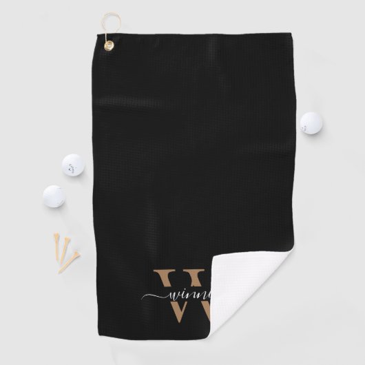 Serviette De Golf Monogramme minimal Élégant Noir Nom du script (En situation)