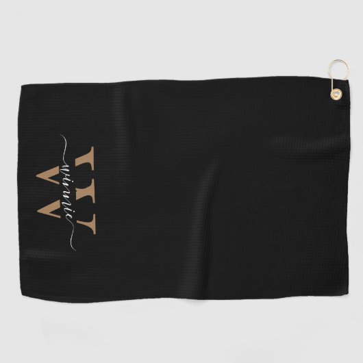 Serviette De Golf Monogramme minimal Élégant Noir Nom du script (Horizontal)