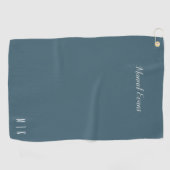Serviette De Golf Monogramme minimal moderne bleu et blanc magnétiqu (Horizontal)