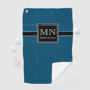 Serviette De Golf Monogramme minimal, moderne noir et Turquoise