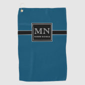Serviette De Golf Monogramme minimal, moderne noir et Turquoise (Devant)
