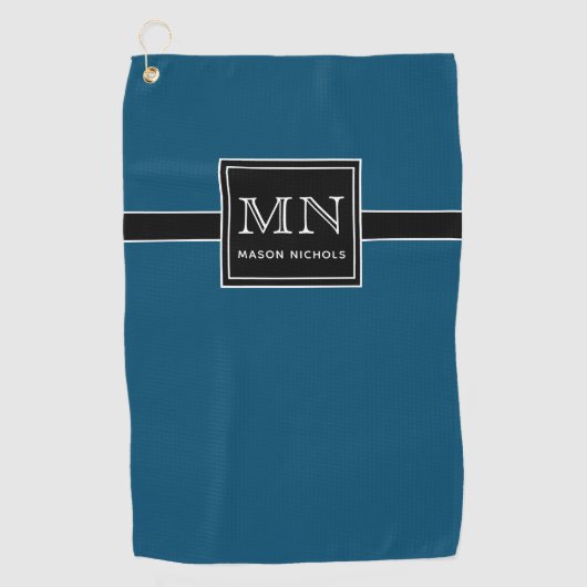 Serviette De Golf Monogramme minimal, moderne noir et Turquoise (Devant)