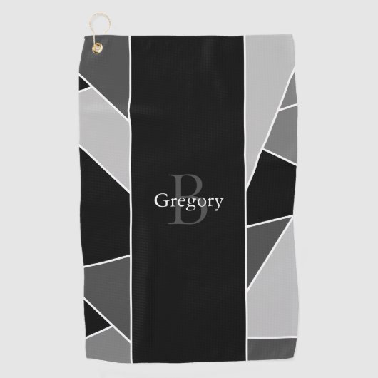 Serviette De Golf Monogramme Moderne Abstrait gris noir blanc (Devant)