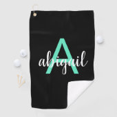 Serviette De Golf Monogramme moderne de la Black Girl Turquoise Cust (En situation)