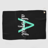 Serviette De Golf Monogramme moderne de la Black Girl Turquoise Cust (Horizontal)
