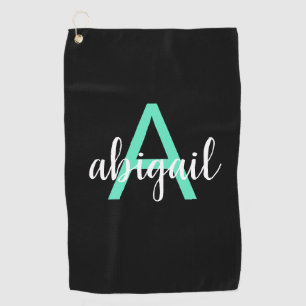 Serviette De Golf Monogramme moderne de la Black Girl Turquoise Cust