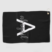 Serviette De Golf Monogramme moderne élégant customisé Nom Noir (Horizontal)