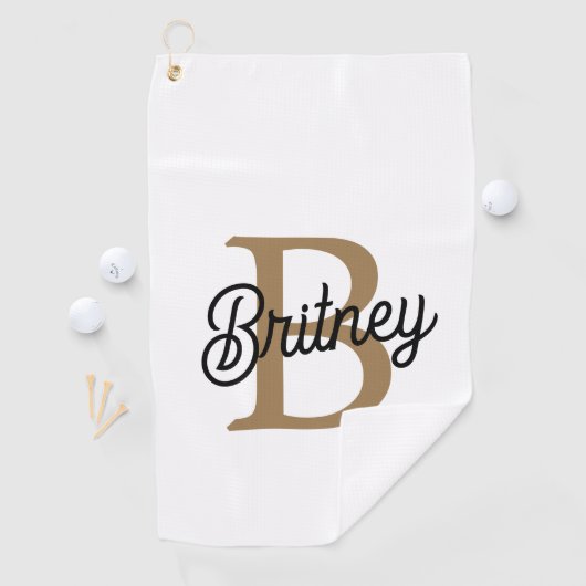 Serviette De Golf Monogramme moderne élégant Nom Black Gold Script (En situation)