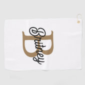 Serviette De Golf Monogramme moderne élégant Nom Black Gold Script (Horizontal)
