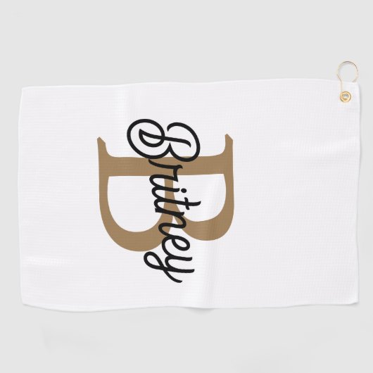 Serviette De Golf Monogramme moderne élégant Nom Black Gold Script (Horizontal)