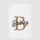 Serviette De Golf Monogramme moderne élégant Nom Black Gold Script (Devant)
