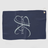Serviette De Golf Monogramme moderne élégant Script Marine Bleu (Horizontal)