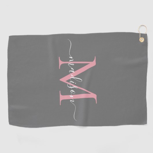 Serviette De Golf Monogramme moderne Gris Blush rose Girly Script ch (Horizontal)