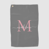 Serviette De Golf Monogramme moderne Gris Blush rose Girly Script ch (Devant)