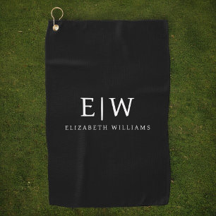 Serviette De Golf Monogramme moderne minimaliste noir et blanc