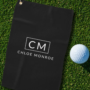 Serviette De Golf Monogramme moderne minimaliste noir personnalisé