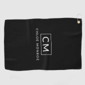 Serviette De Golf Monogramme moderne minimaliste noir personnalisé (Horizontal)