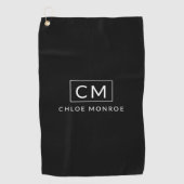 Serviette De Golf Monogramme moderne minimaliste noir personnalisé (Devant)