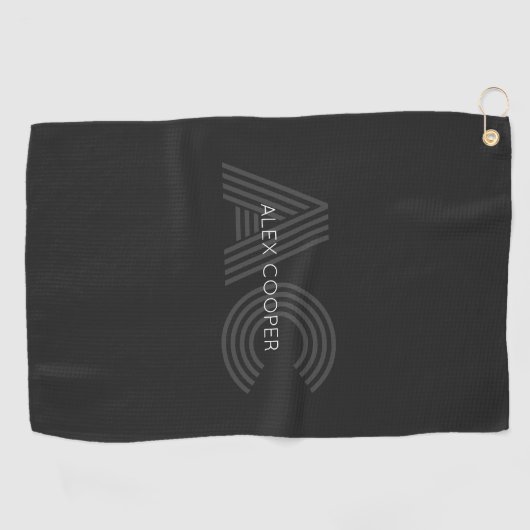 Serviette De Golf Monogramme moderne noir et gris (Horizontal)