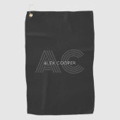 Serviette De Golf Monogramme moderne noir et gris (Devant)